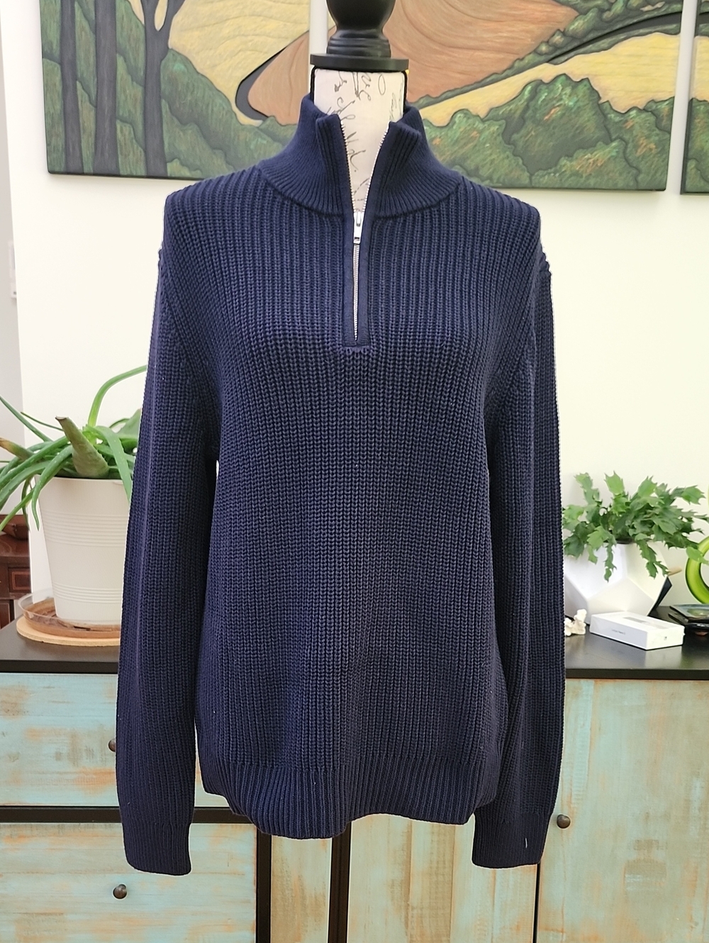 NWT Men's 100% Organic Cotton Fisherman Quarter-Zip Sweater